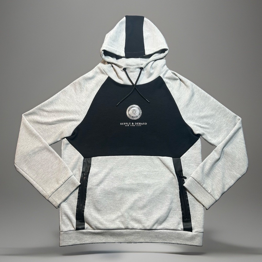 Supply & Demand New York City Hoodie Mens XXL Grey Black Colorblock Crest Fleece